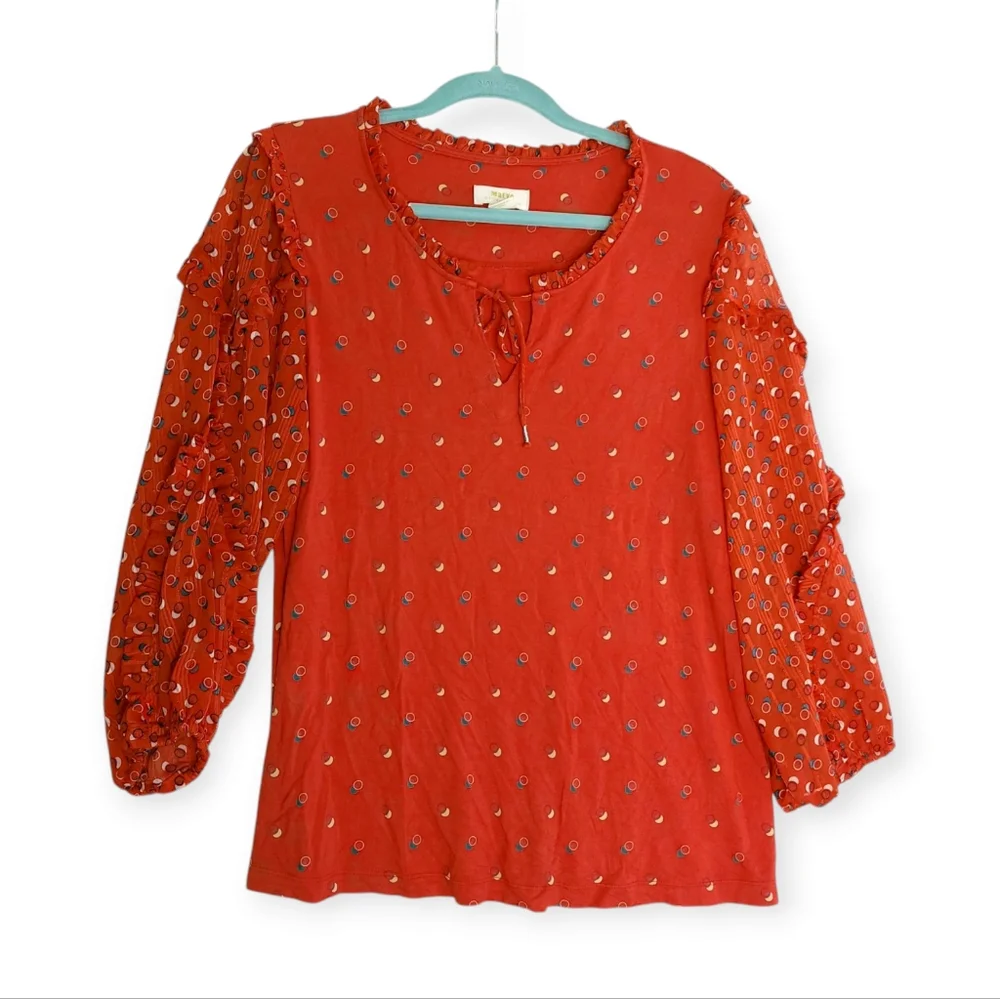 Anthropologie Maeve Jacquin Peasant Blouse Top Size LARGE - Picture 4 of 8